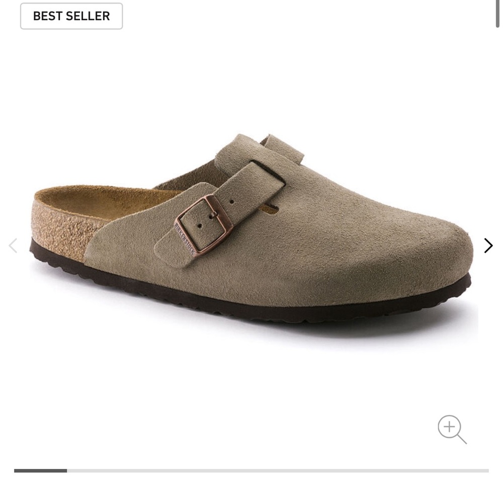 Taupe Birkenstock suede clogs